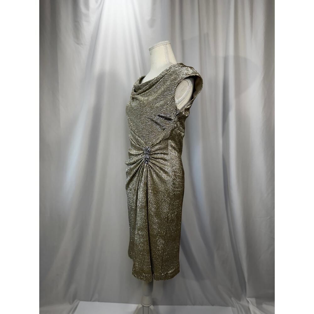 Lauren Ralph Lauren Gold Metallic Cowl Neck Ruched Dress 6 Wedding Guest Event - Picture 6 of 16